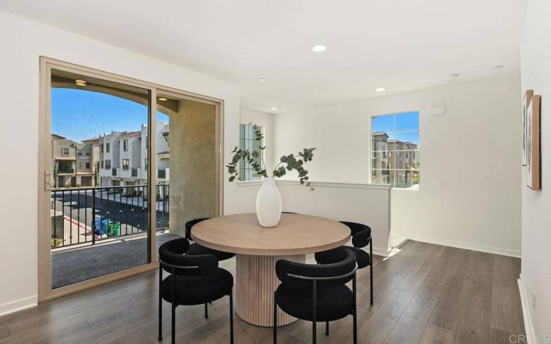 Dining area with a view through the balcony