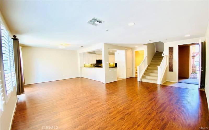 Open space family room with dining area