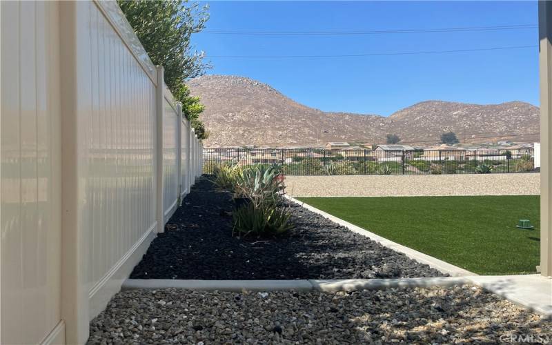 Side yard with professional landscaping