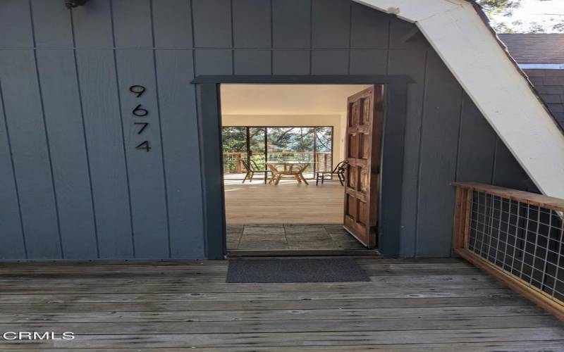 View through front door to back deck