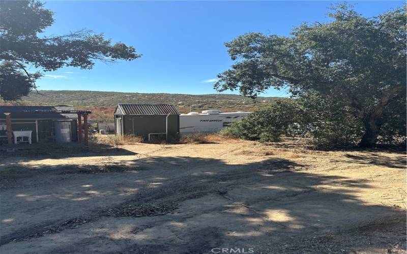 View of storage shed.