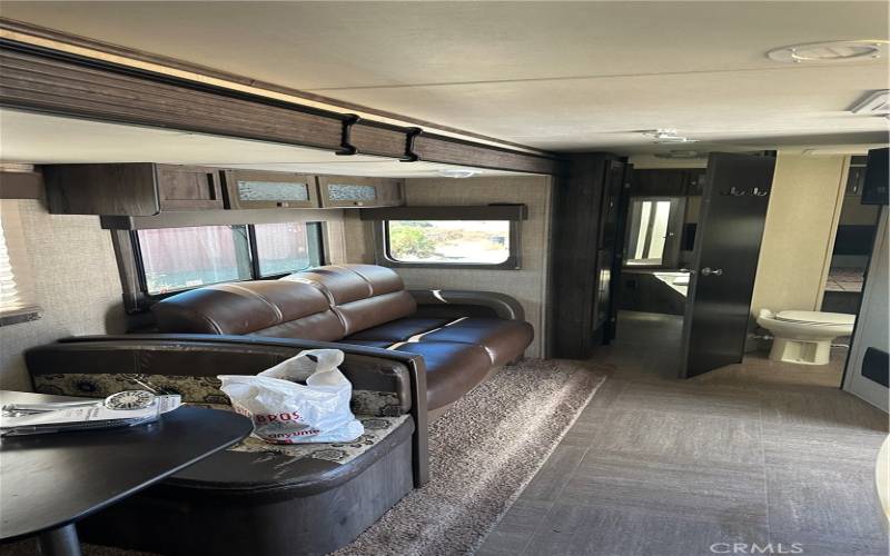 Inside travel trailer.