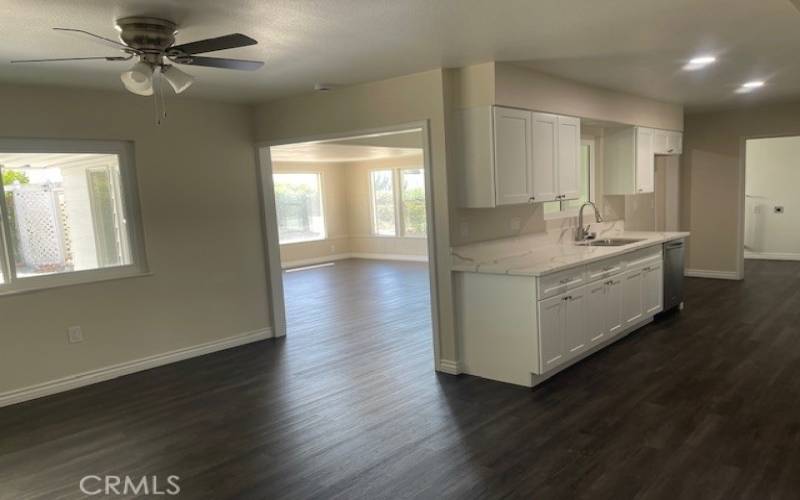 Dining room with kitchen sunroom view