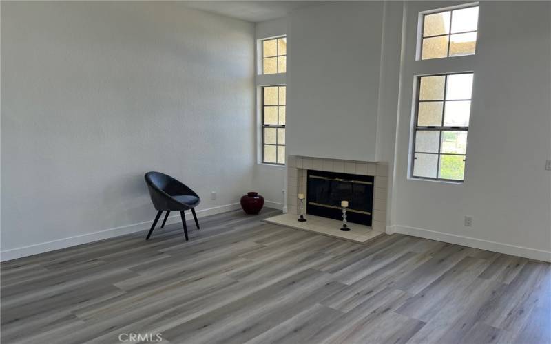 Fire place and lots of natural light