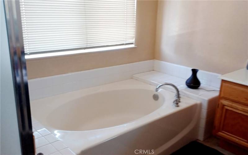 Large bathtub with separate glass covered shower