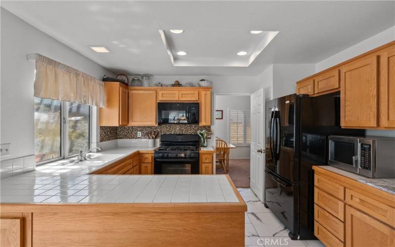 Newer decorative backsplash in kitchen