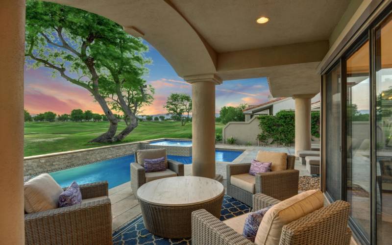 BACK COVERED PATIO TO POOL OUT NIGHT