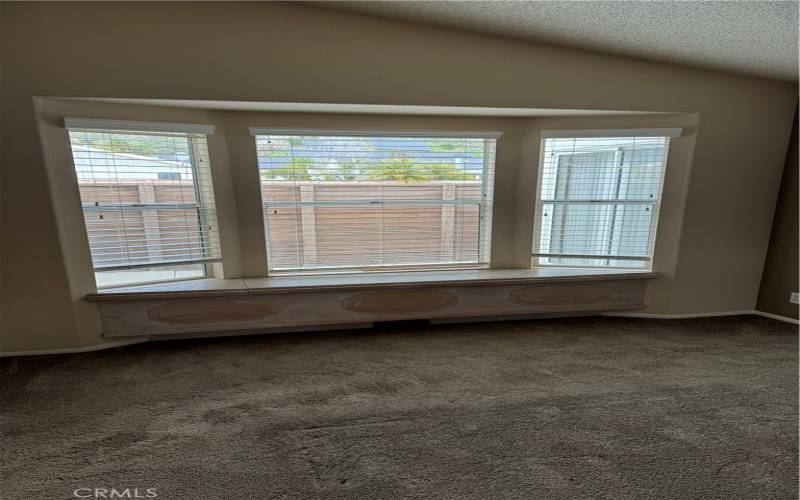 Bay window in Liv Room looks onto patio