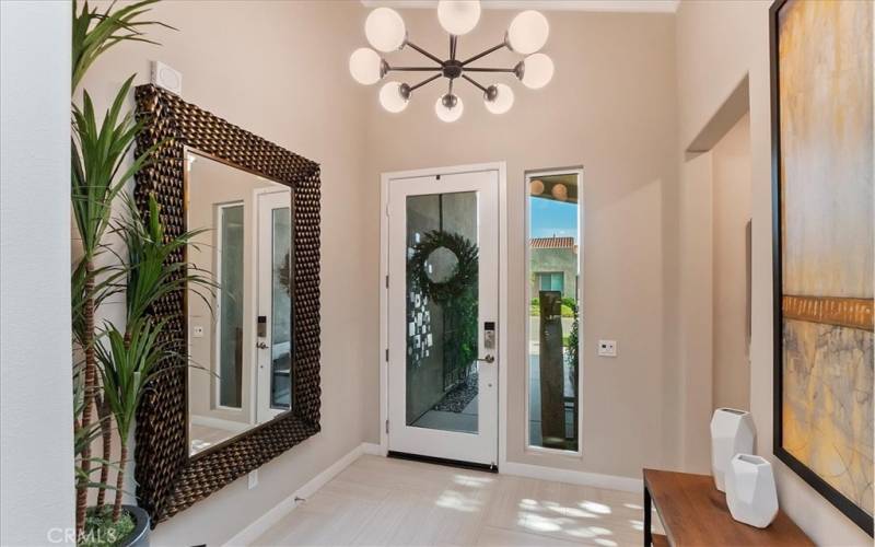 FOYER - Custom Glass Inset Door - Beautiful Specialty Light Fixtures Throughout this Home