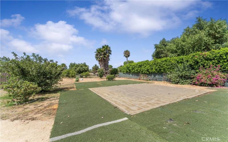 Very spacious lot. Turf and dry dirt.