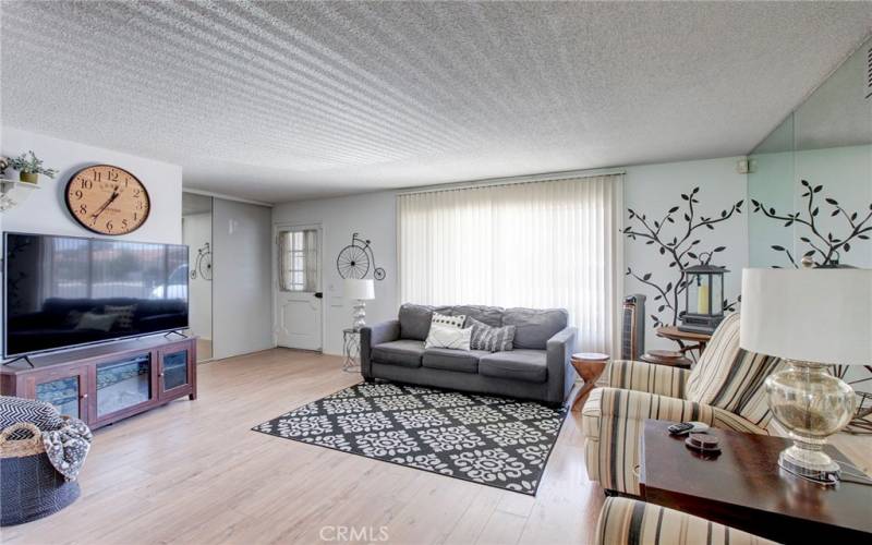 View of living room from garage entry door.