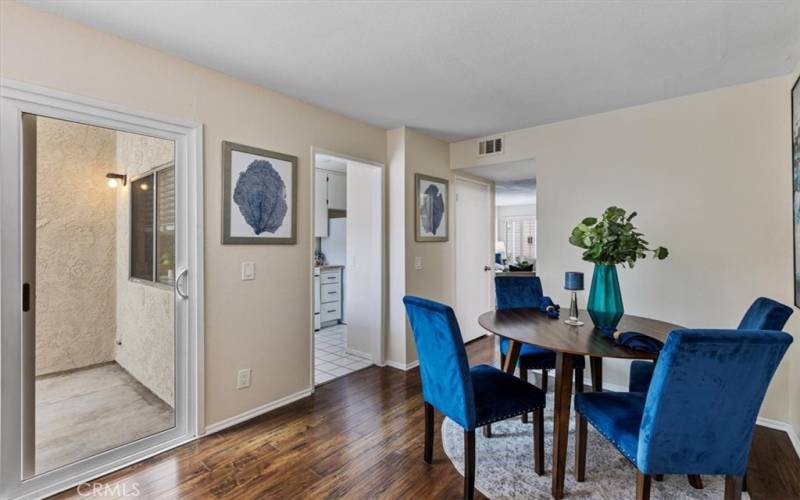 The dining room flows into the kitchen and Patio.