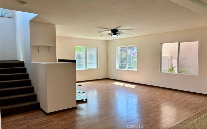 Spacious great room with large sliding windows