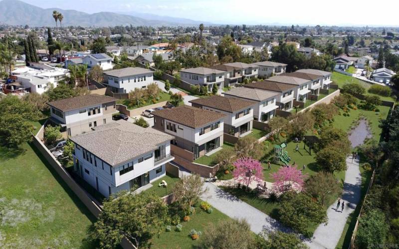 Aerial rendering on actual photo of neighborhood.