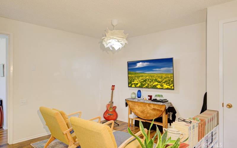 The dining area is set up as a mini theatre.  Close to the kitchen for a quick snack.