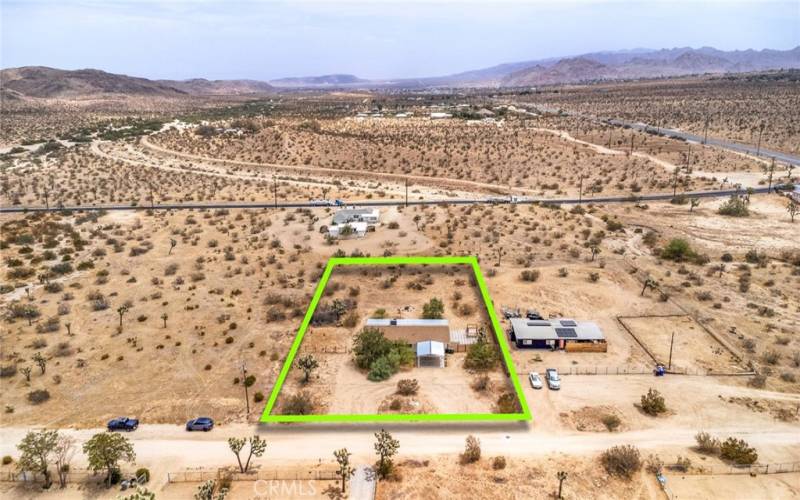 Arial view indicating estimated property lines.