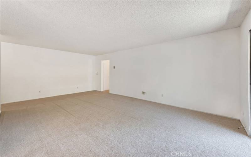 The living room is really large with fresh new carpet