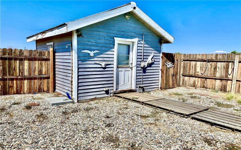 Antique cabin as pool house