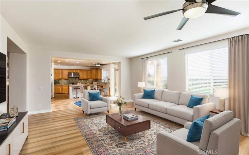 Family Room view toward kitchen - this image has been virtually staged