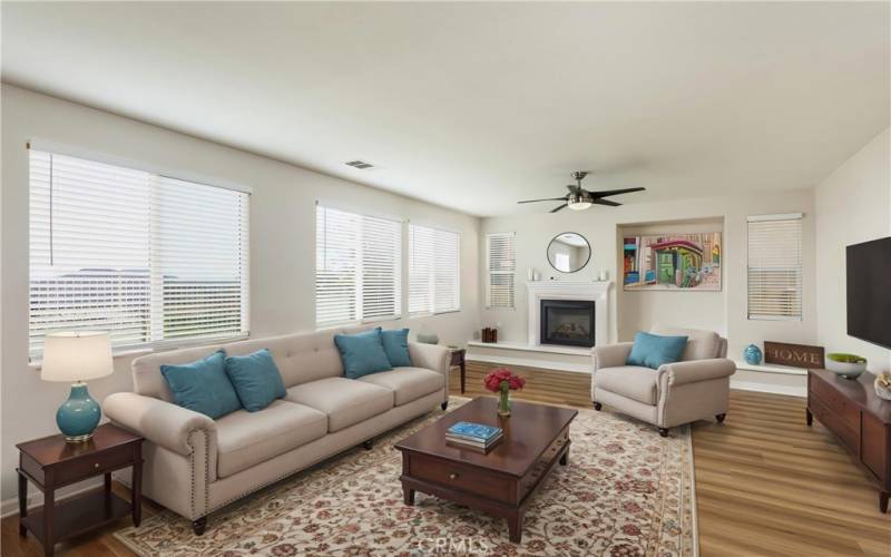 Family Room view from kitchen - this image has been virtually staged