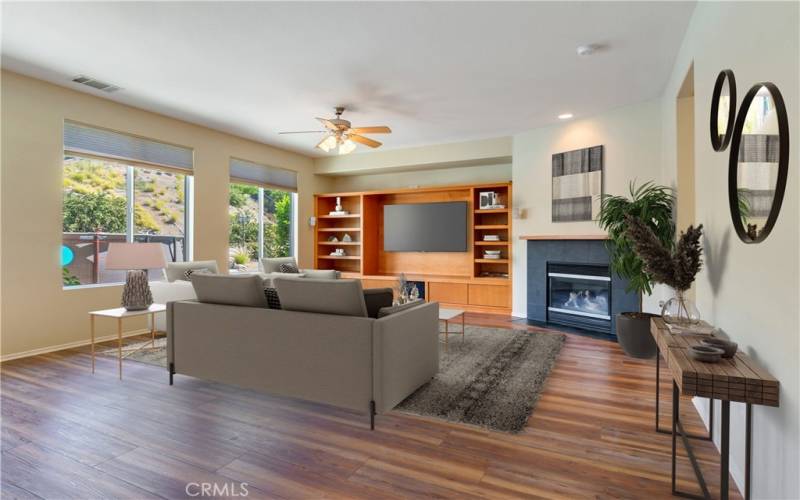 Family room with built-ins