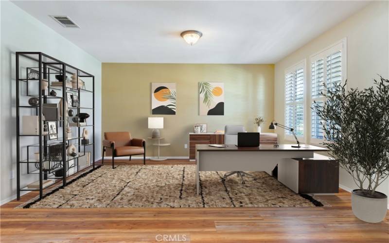 Formal living room being used as home office