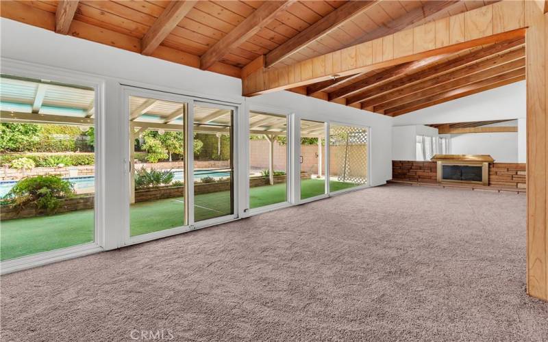 Panoramic view of the pool area from the family room.