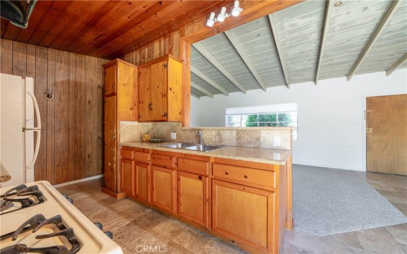 Kitchen opens to living room