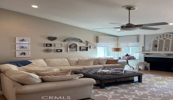 Living room with vaulted ceilings