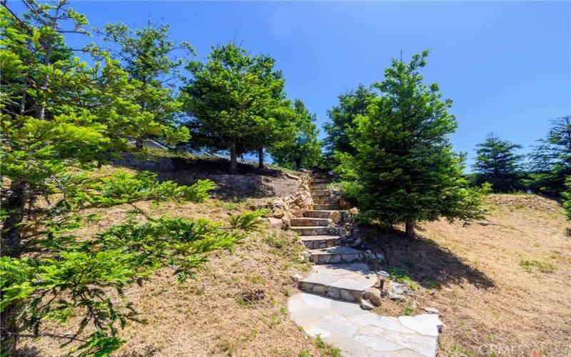 Stairs leading down to retention basin