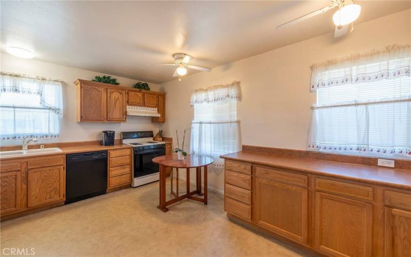 Extra counter room with the built in buffet.  Eating area in the kitchen too.