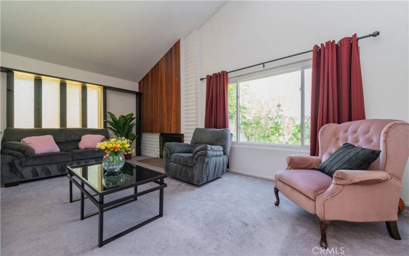 Living Room- vaulted ceilings, Fireplace