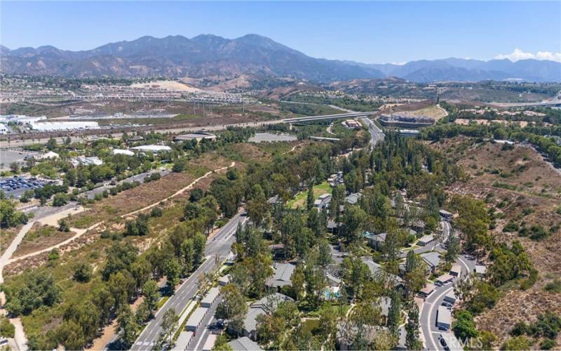 Aerial view of neighborhood.