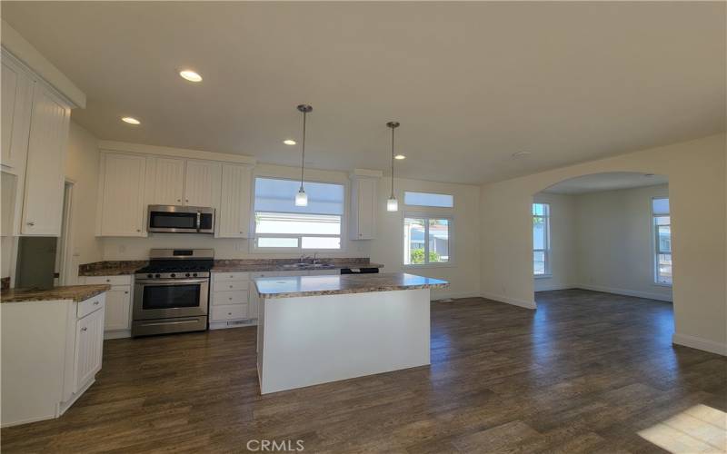 View of the kitchen & office from the living room.