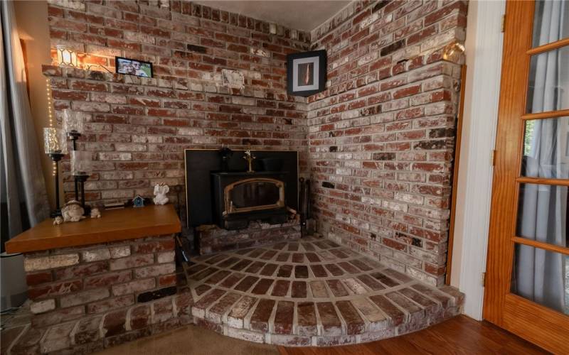 Wood Stove in corner of LIving Room