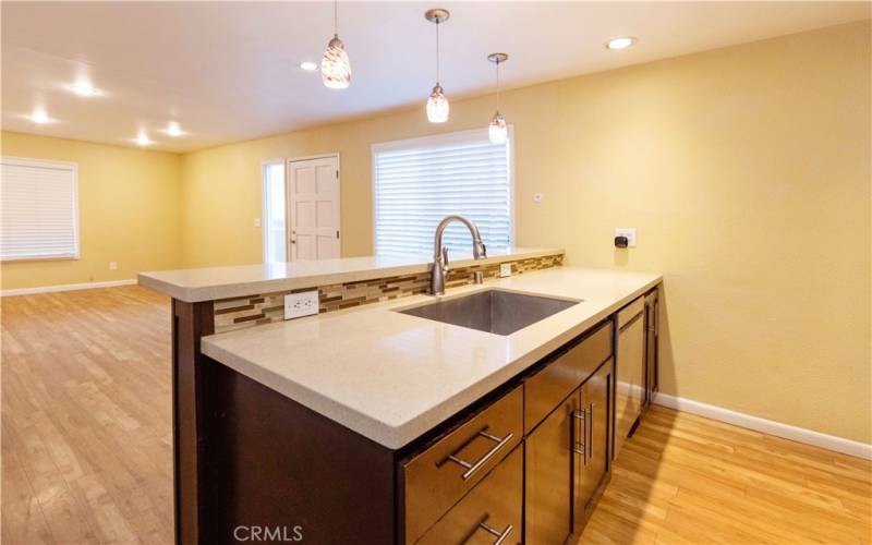 Real wood cabinets, quartz counters and large sink