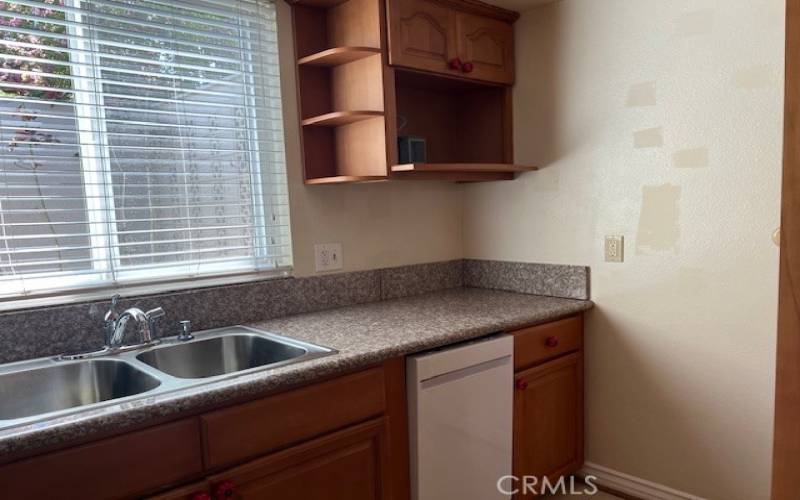 Sink overlooks the front patio.