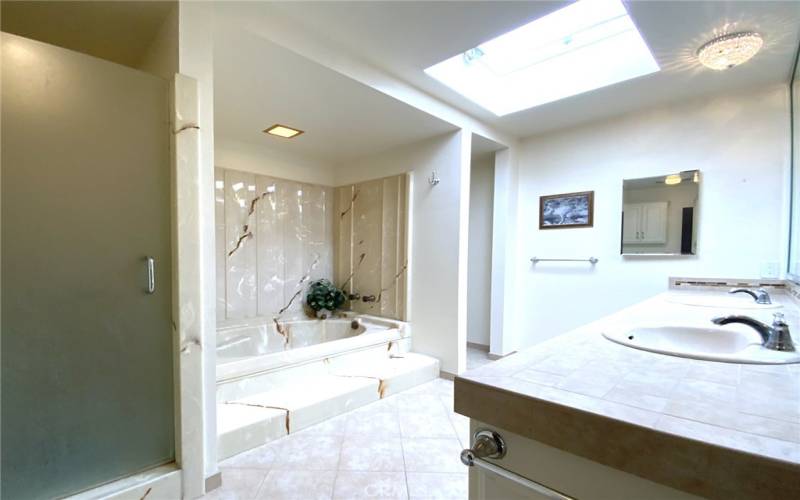 Master bath with natural light from skylight