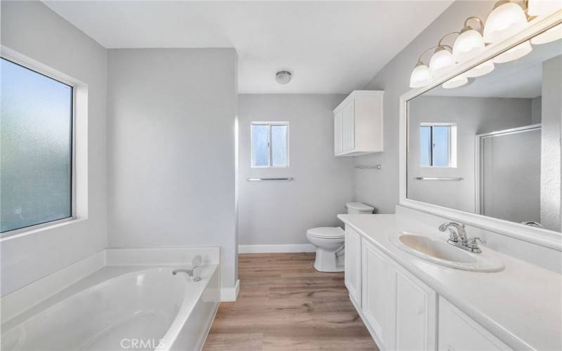 Primary Bathroom with tub and shower