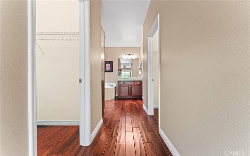 Master Bathroom Hallway, Walkin Closets on Both Sides of Hallway