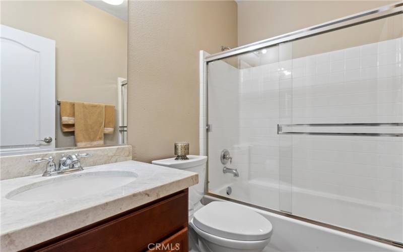 Front Guest Bathroom, Quartz Counters, Bath Glass Enclosure