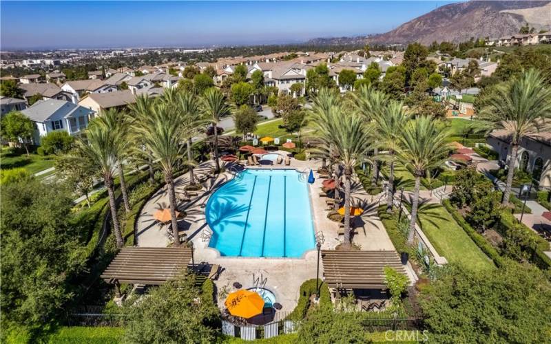 Aerial view of Rosedale community area - 75’ junior Olympic swimming pool, spa and children’s wading pool