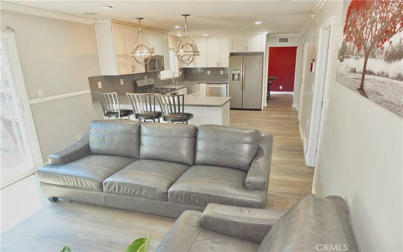 Family room looking into kitchen