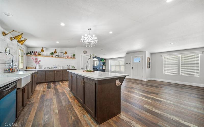 Gourmet Kitchen with Large Island Overlooking the Living Room