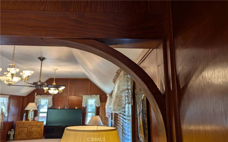 Beautiful wood gabling in dining room