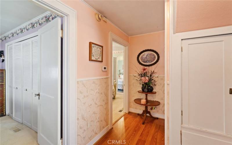 Hallway with linen closet