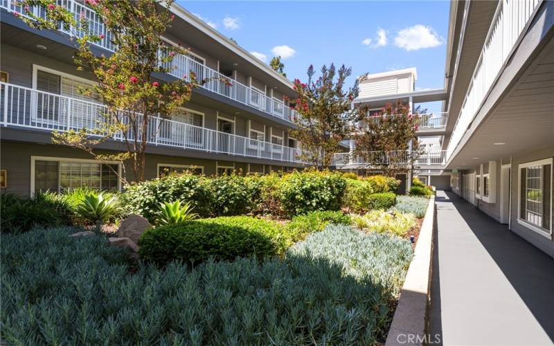 Lush landscaping in front of unit