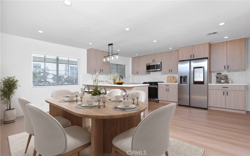 virtually staged kitchen and eating area