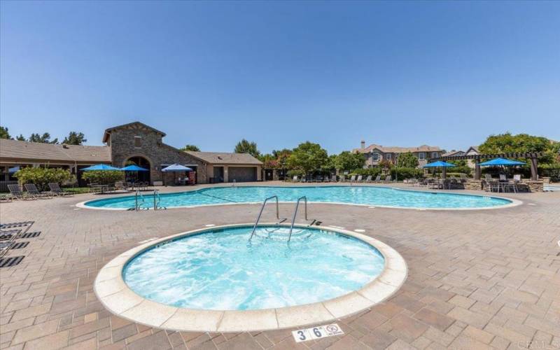 Large pool and spa area for relaxing on hot summer and fall days! This area is absolutely beautiful