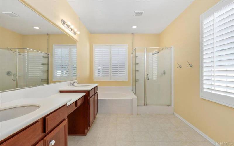 Primary bathroom with separate tub/shower and double sinks